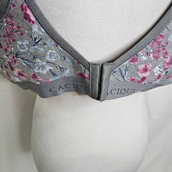 Cacique Gray and Pink Floral Lightly Lined No Wire Bra Size 52C - Picture 7 of 9